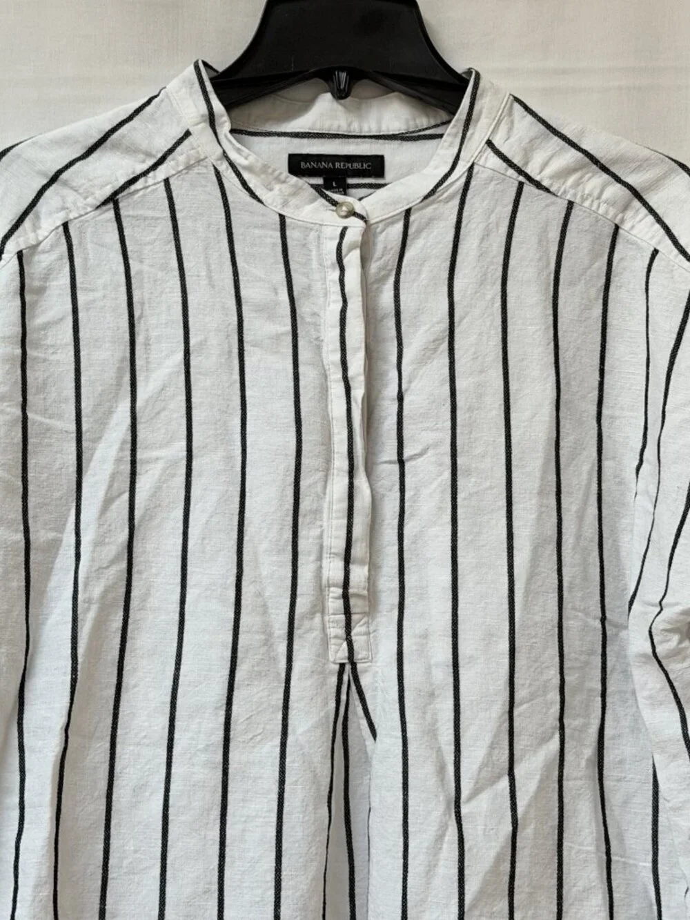 Banana Republic Striped Tunic Long Sleeve Gray White Cotton Linen Womens Large